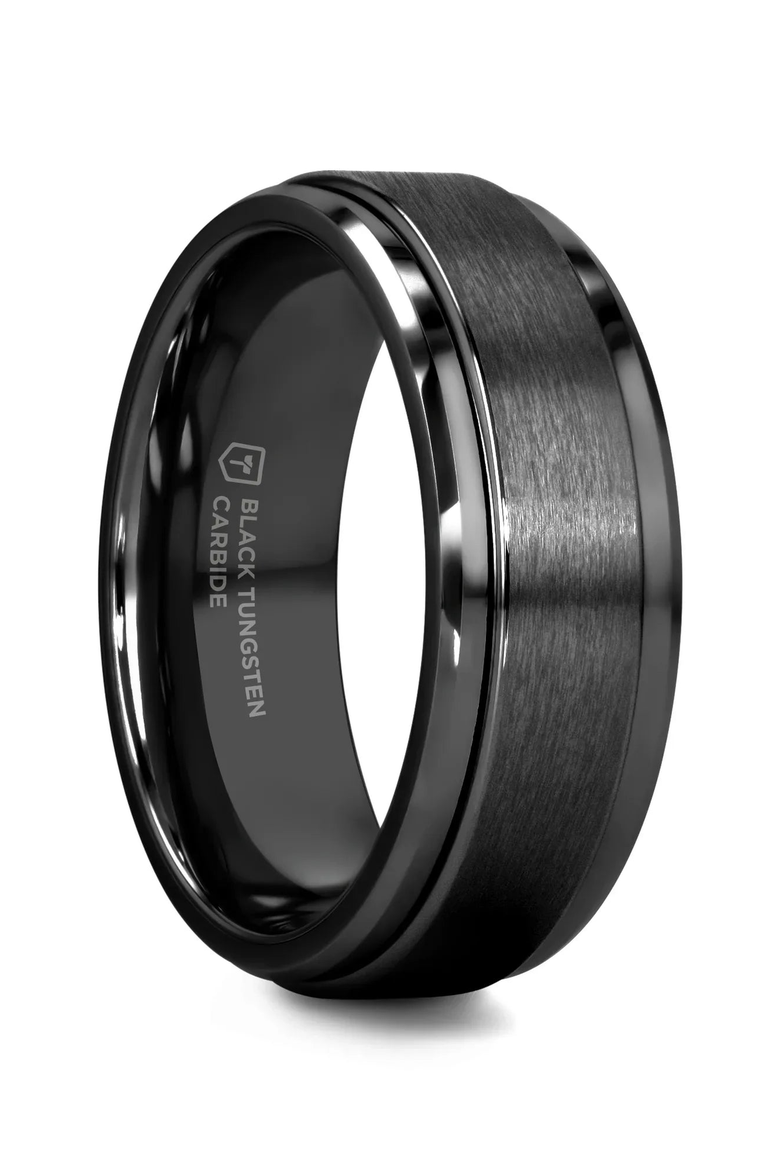 Revolve Tungsten Spinner Ring Brushed Center on Polished Base Comfort Fit, Main, color, Black Tungsten 8mm