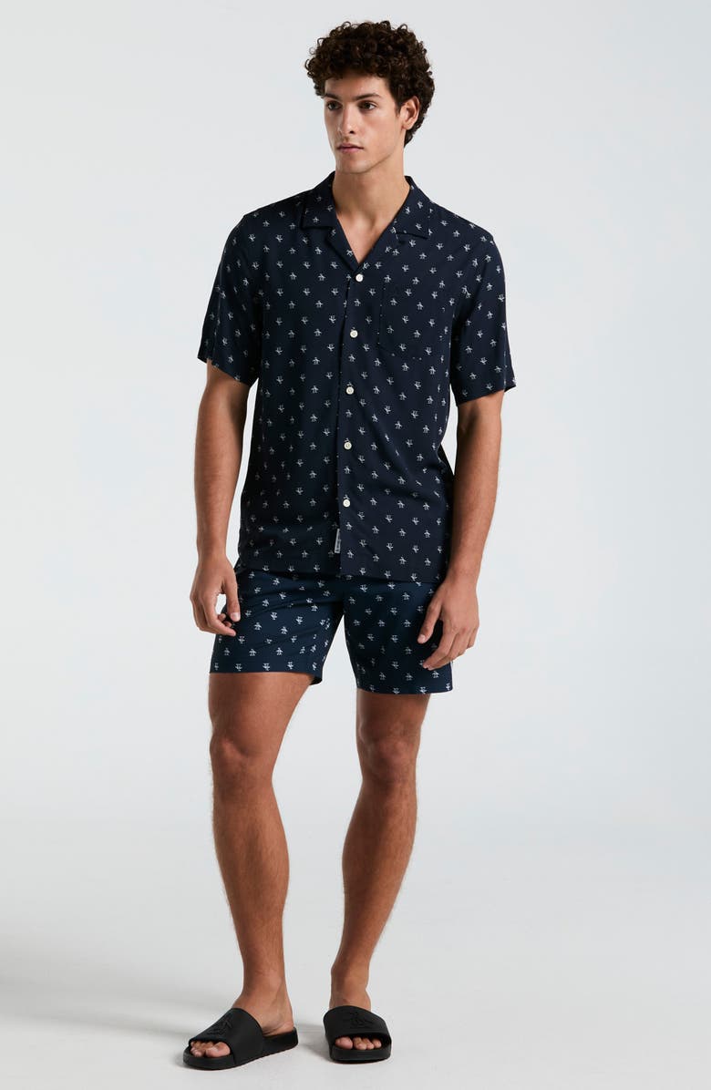 Original Penguin Logo Print Camp Shirt, Alternate, color, Dark Sapphire