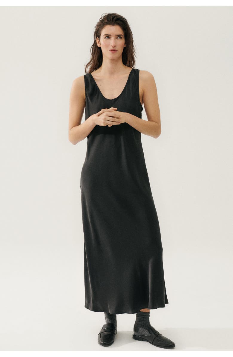 SILK LAUNDRY SCOOP NECK DRESS BLACK, Main, color, Black
