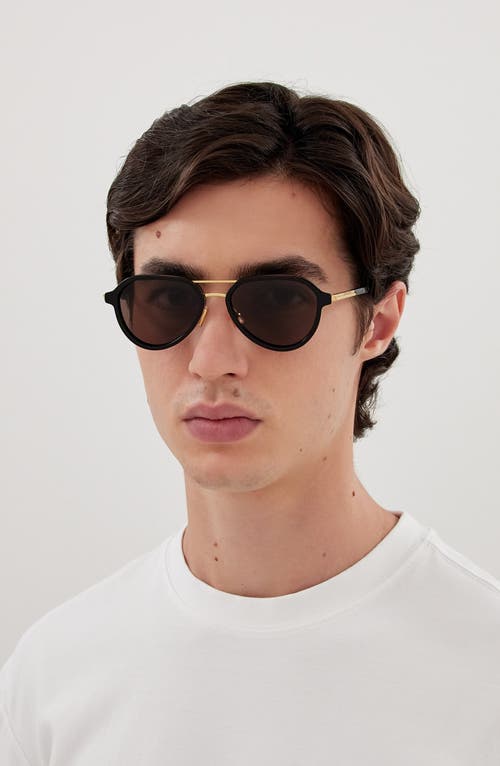 Bottega Veneta Bv1373s Linea Ribbon 001 Black Gold Brown Sunglasses In Black
