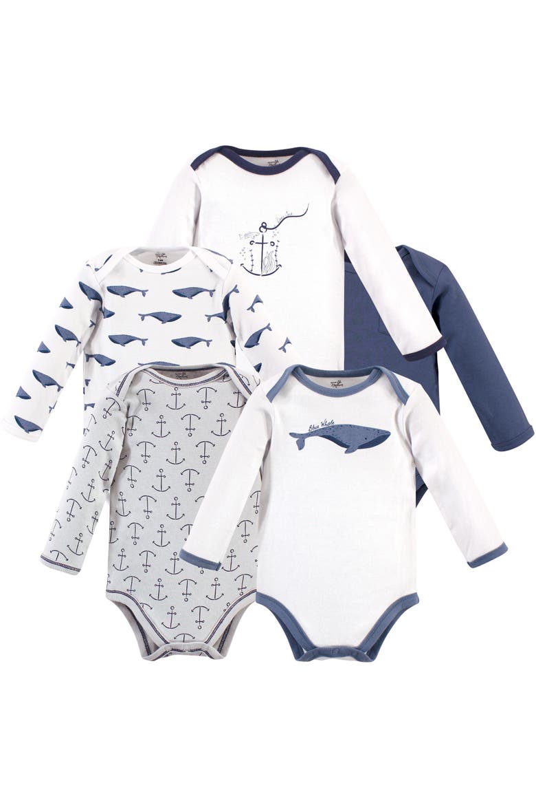 Organic Cotton Long-Sleeve Bodysuits, Main, color, Blue Whale