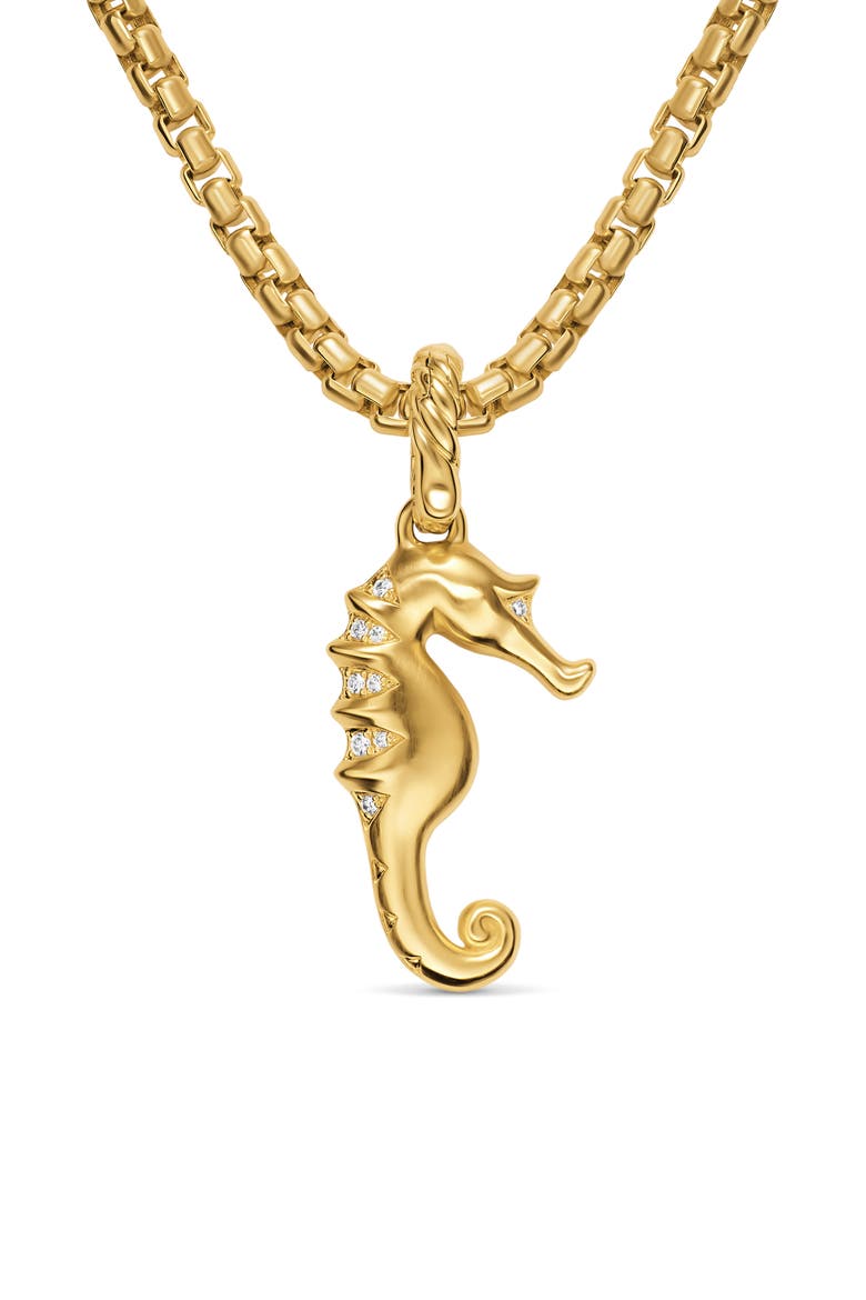 Seahorse Amulet in 18K Yellow Gold with Cognac Diamonds & Diamonds, 22mm, Alternate, color, GOLD