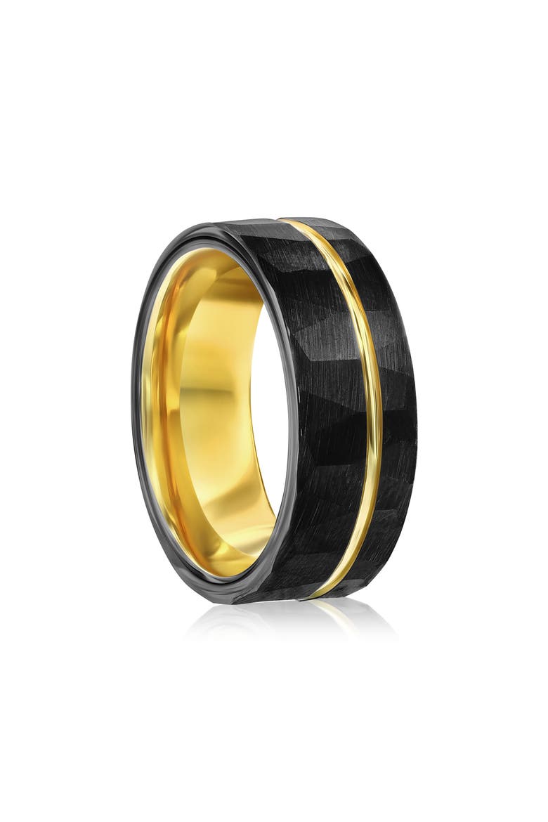 Men's Hammered Two-Tone Ring, Alternate, color, BLACK/ GOLD