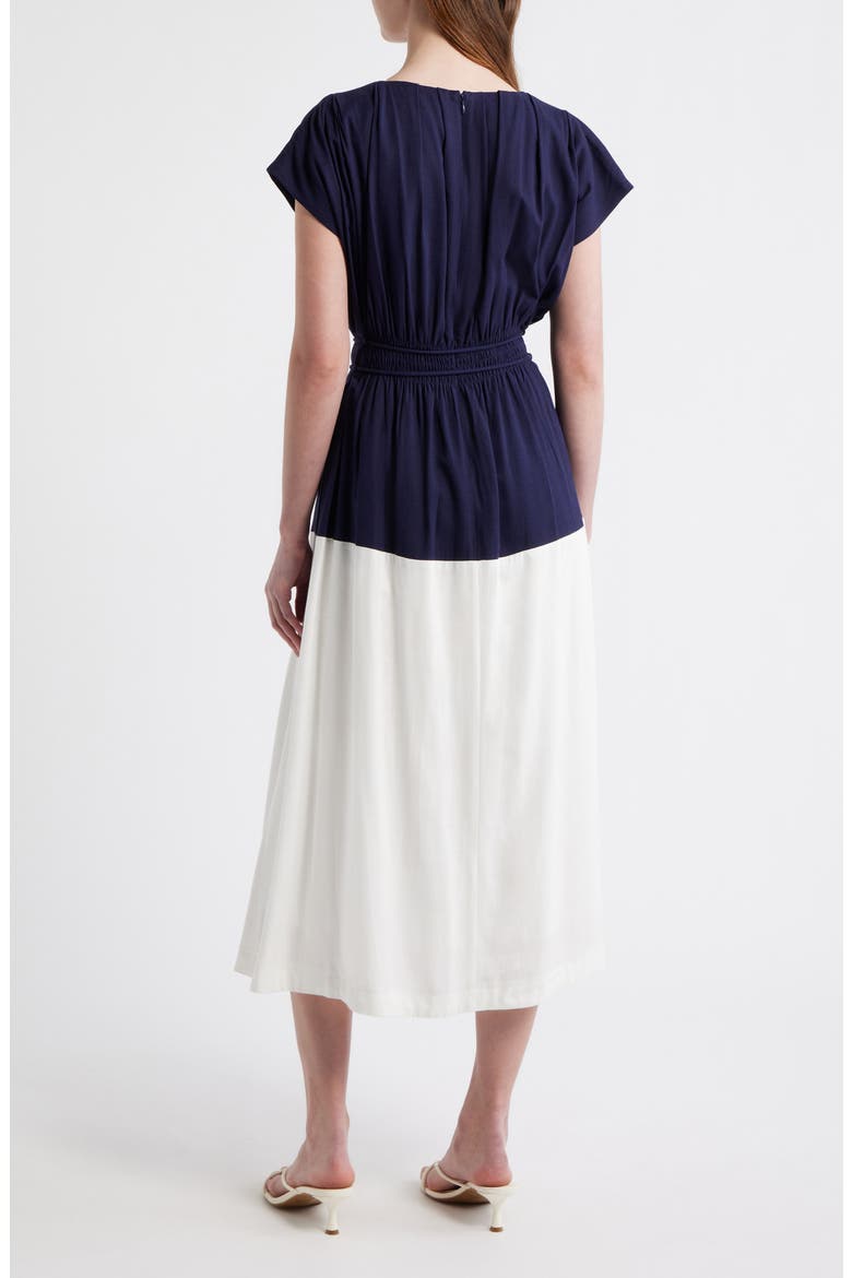 Colorblock Pleat Tie Belt Dress, Alternate, color, NAVY