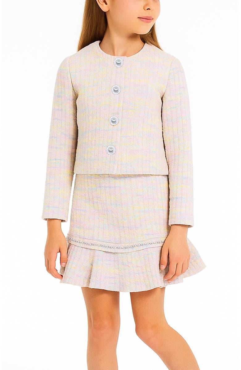 Zunie Kid's Bouclé Jacket & Skirt Set, Alternate, color, Pink/ Lilac