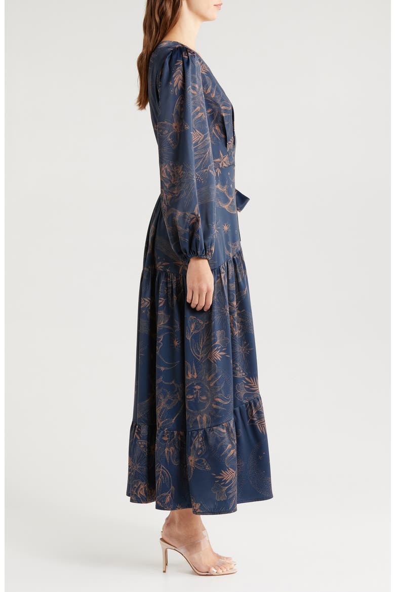 Lilian Long Sleeve Satin Maxi Wrap Dress, Alternate, color, NAVY MULTI