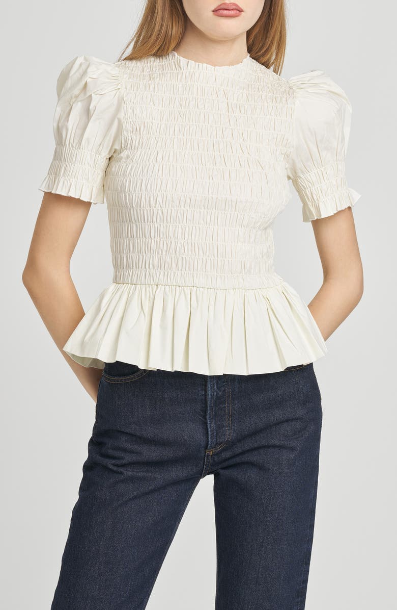 WAYF Matilda Smocked Peplum Top, Alternate, color, Cream