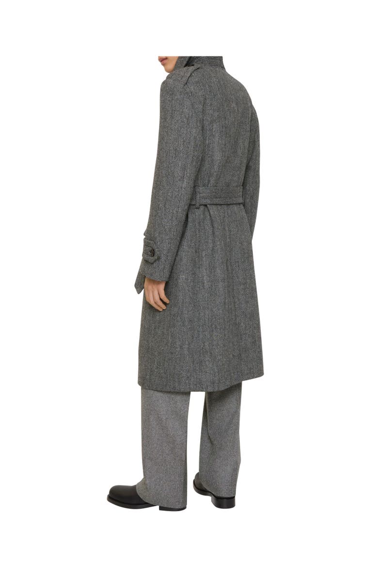 Long Herringbone Wool Trench Coat, Alternate, color, Coal grey/light thistle grey