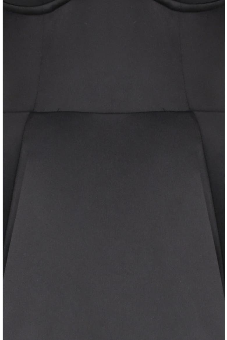 Mademoiselle Bustier Stretch Satin Midi Dress, Alternate, color, BLACK