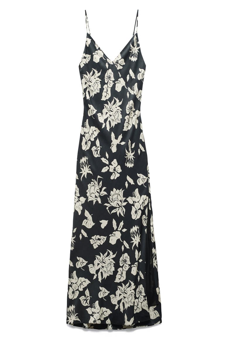 Larissa Print Silk Blend Slipdress, Main, color, BLACK FLORAL