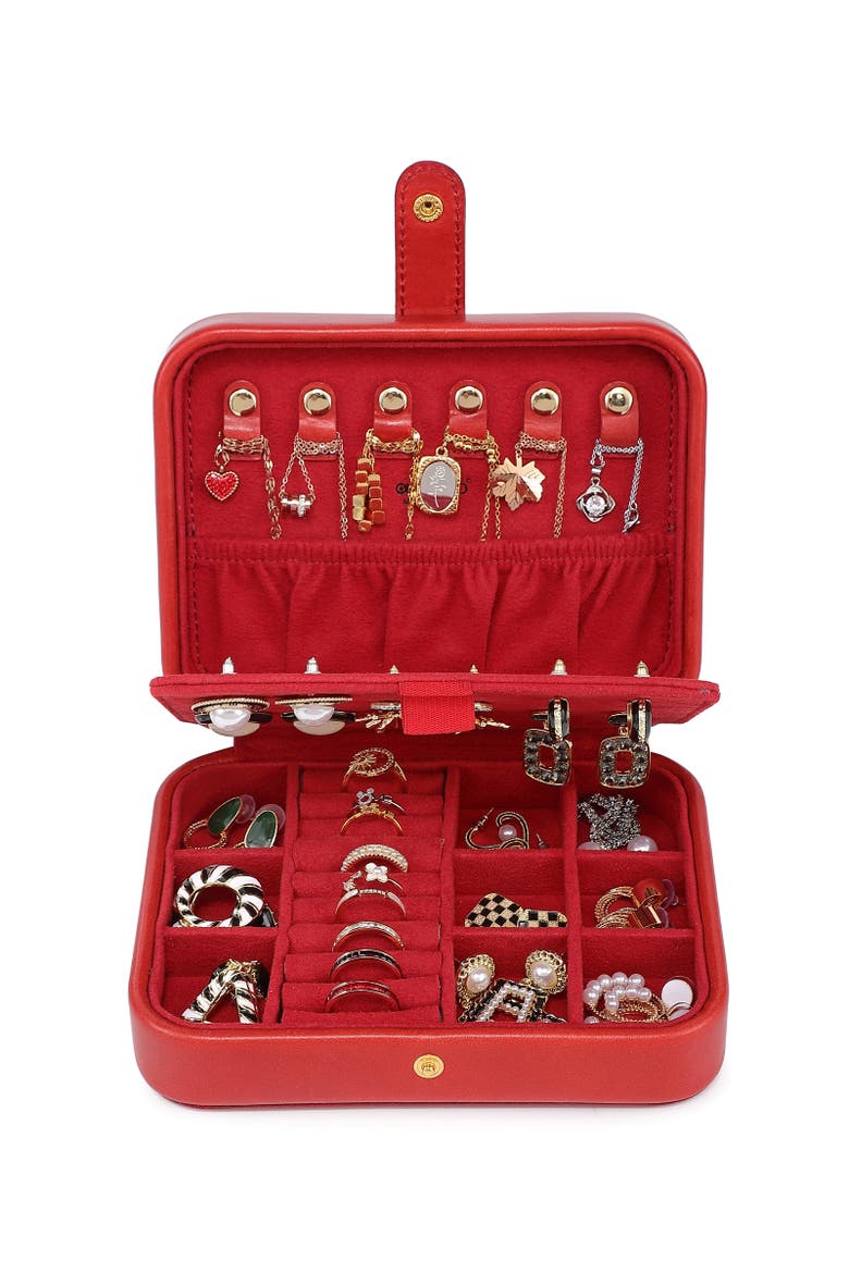 Rectangular Genuine Leather Jewelry Storage Box, Alternate, color, Red