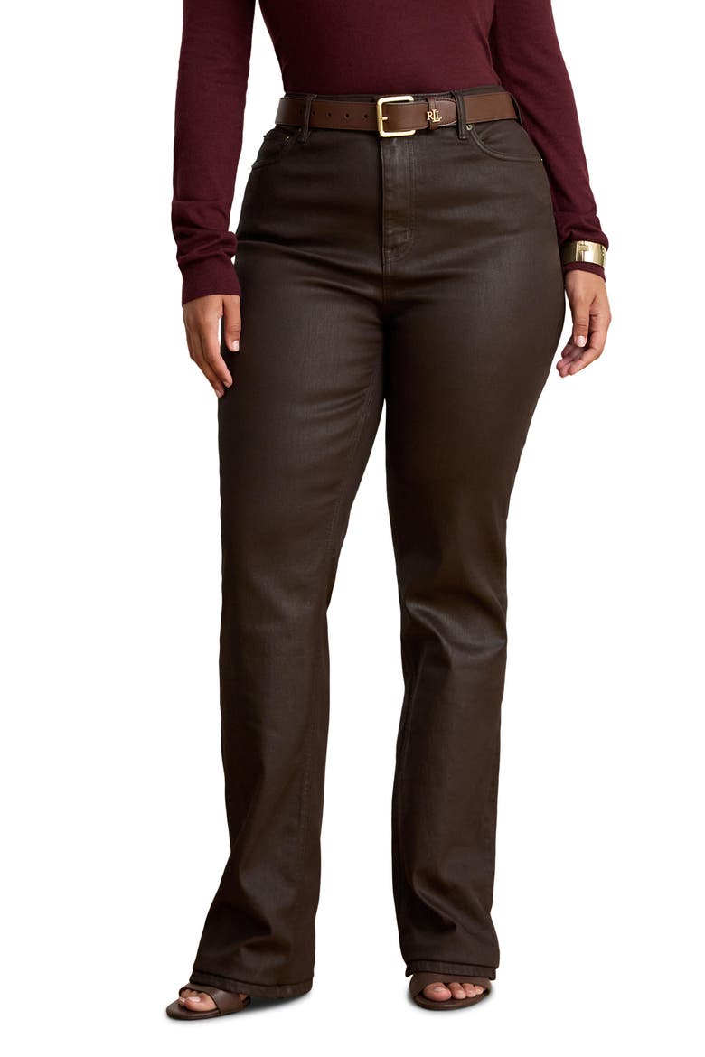 High Waist Coated Bootcut Jean, Alternate, color, BROWN