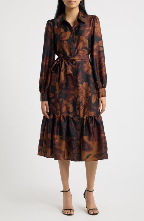 Floral Long Sleeve Midi Shirtdress