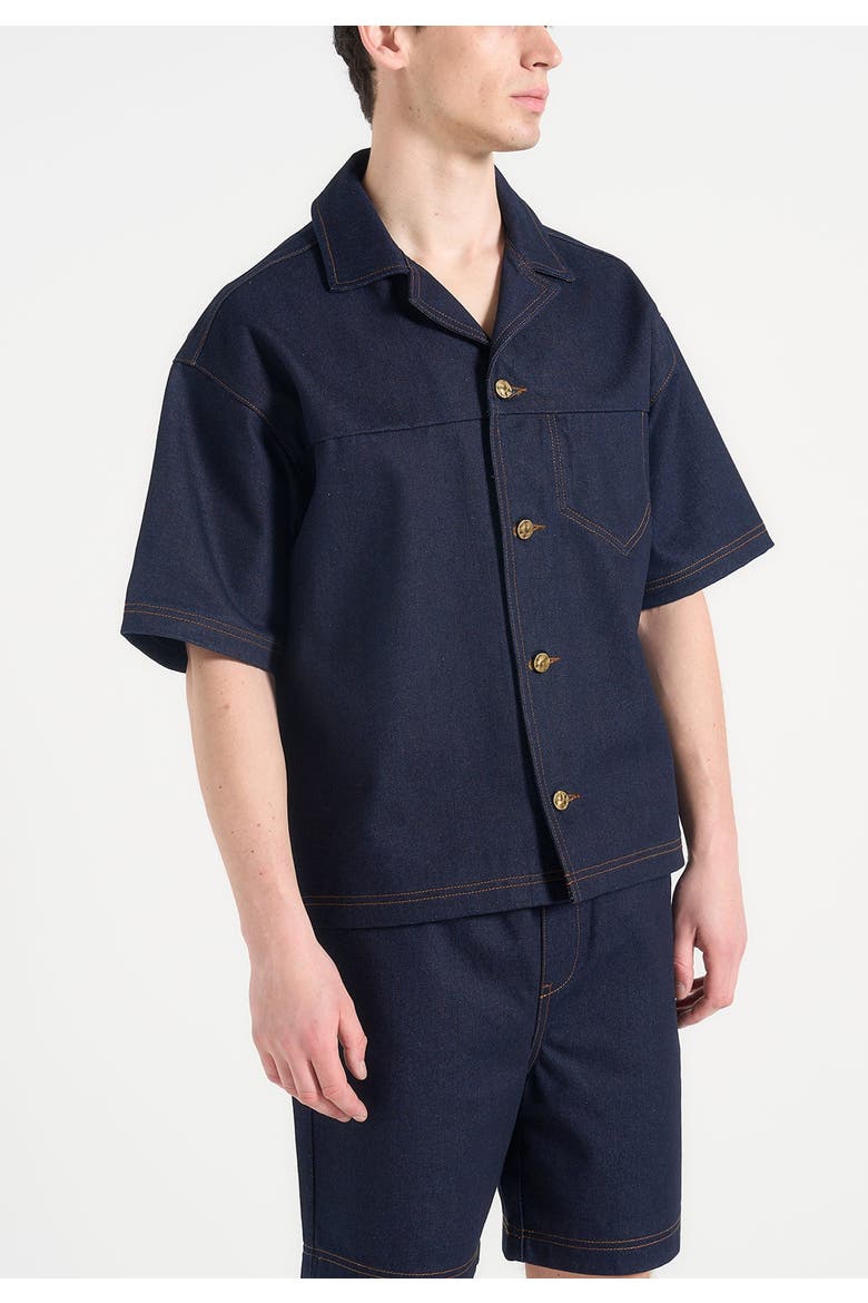 Carl Boxy Denim Revere Shirt, Alternate, color, Indigo