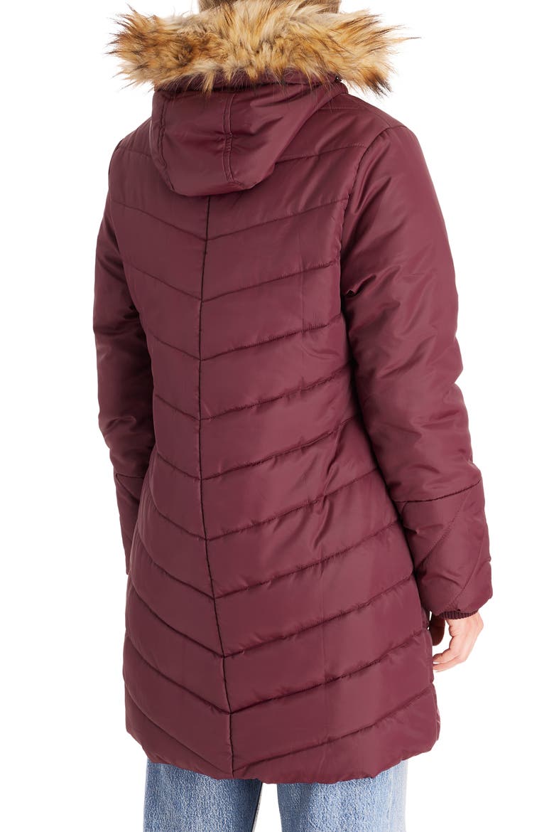 Faux Fur Trim Convertible Puffer 3-in-1 Maternity Jacket, Alternate, color, BURGUNDY