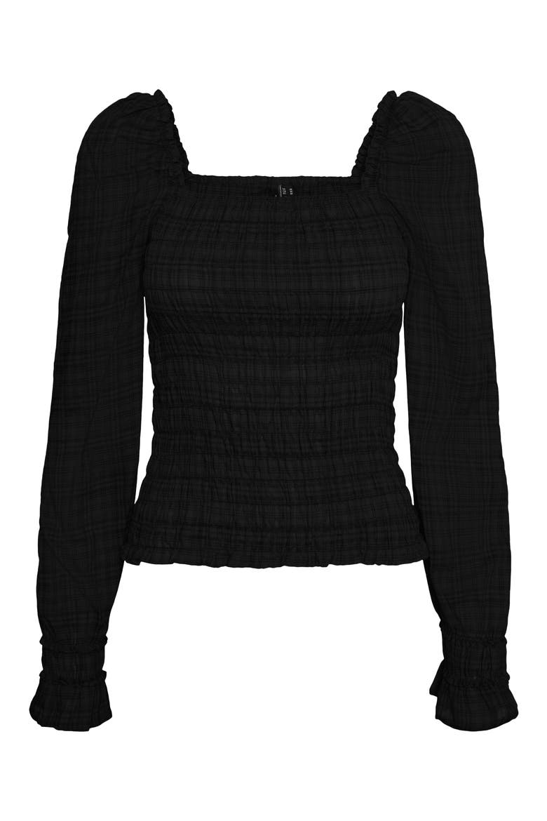 Smocked Top, Alternate, color, BLACK