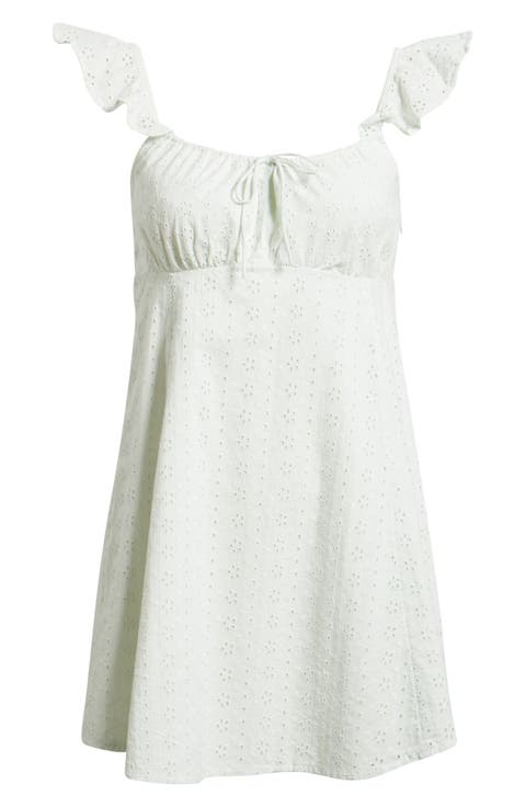 Eyelet Embroidery Flutter Sleeve Minidress