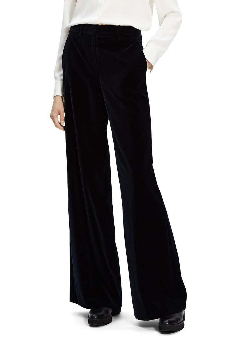 Demitria Stretch Velveteen Flare Leg Trousers, Main, color, BALTIC - XHX