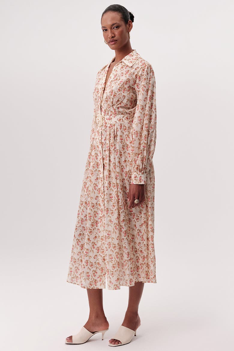 Katie Fitted Waist Floral Midi Shirt Dress, Alternate, color, Multi Color