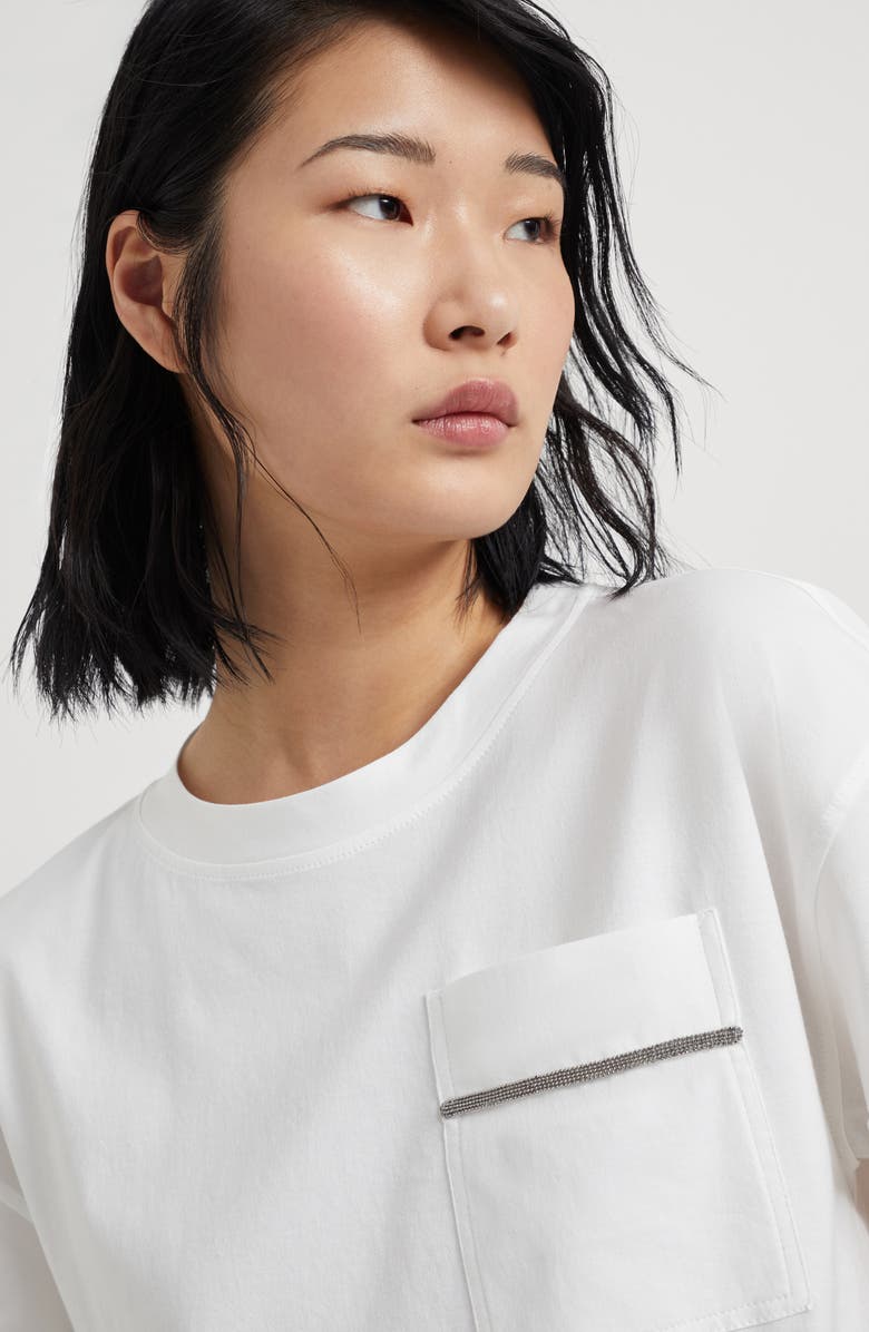 Brunello Cucinelli Cotton jersey T-shirt with shiny pocket detail, Alternate, color, 