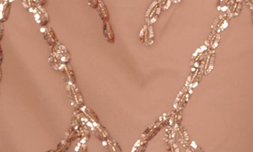 Adrianna Papell Beaded Mesh Blouson Gown In Brown