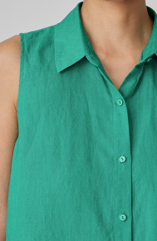 Eileen Fisher Sleeveless Handkerchief Organic Linen Shirt In Sea Star