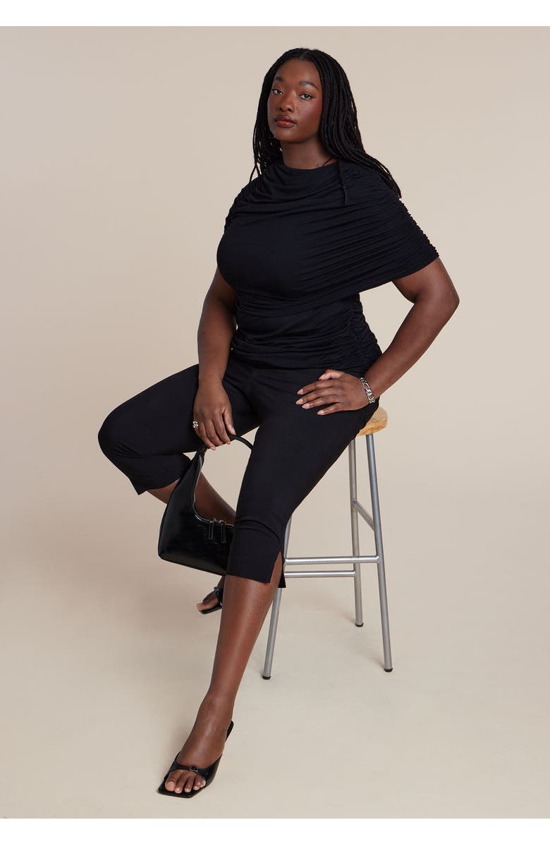 ELOQUII Sleeve Overlay Draped Top, Alternate, color, Black Onyx