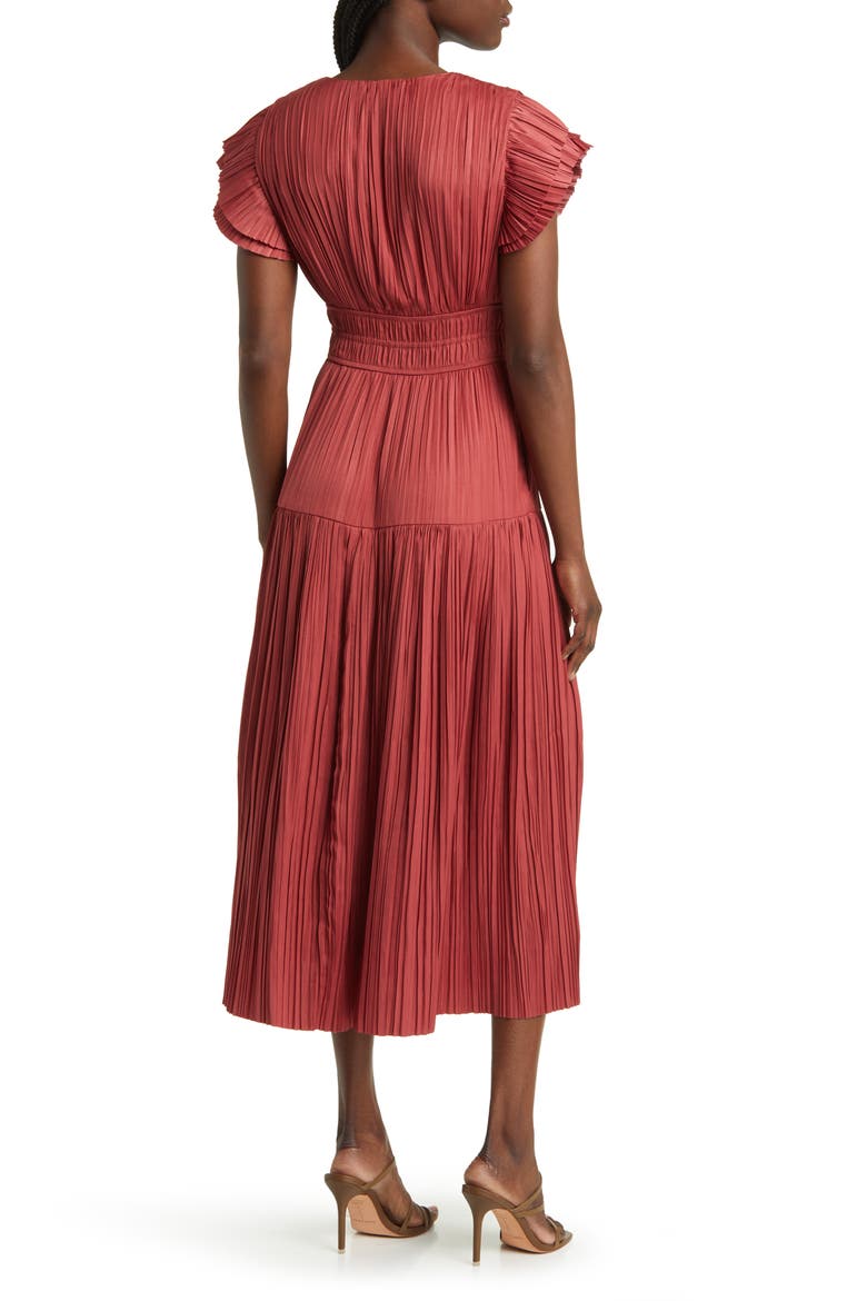 Plissé Midi Dress, Alternate, color, MARSALA