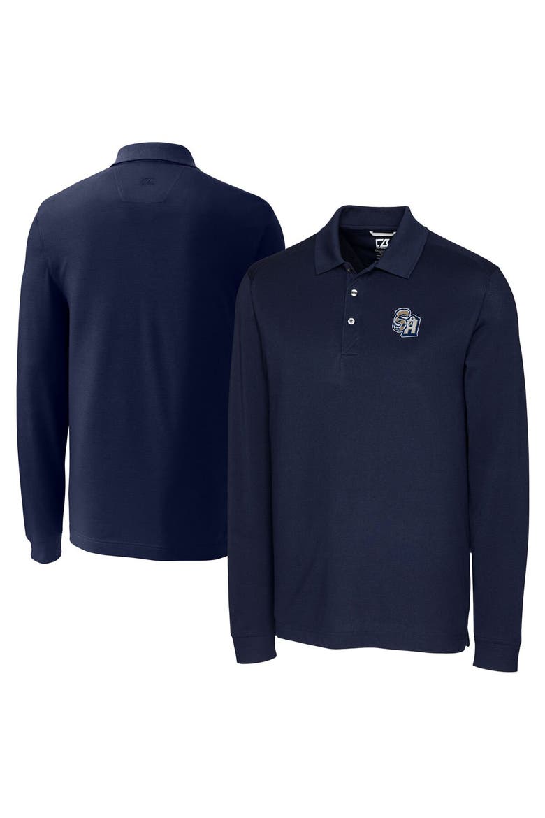 Men's Cutter & Buck  Navy San Antonio Missions Advantage Tri-Blend Pique Big & Tall Long Sleeve Polo, Main, color, Navy