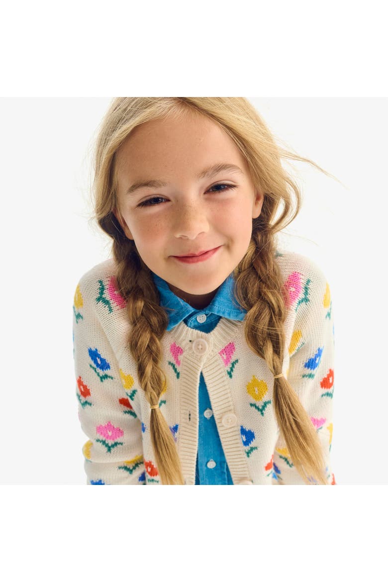 Kids Cardigan In Fall Florals, Alternate, color, Oat Rainbow Blooms