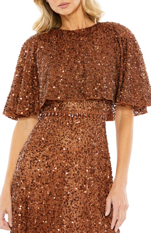 Mac Duggal Embellished Cape High-neck Midi Dress In Copper