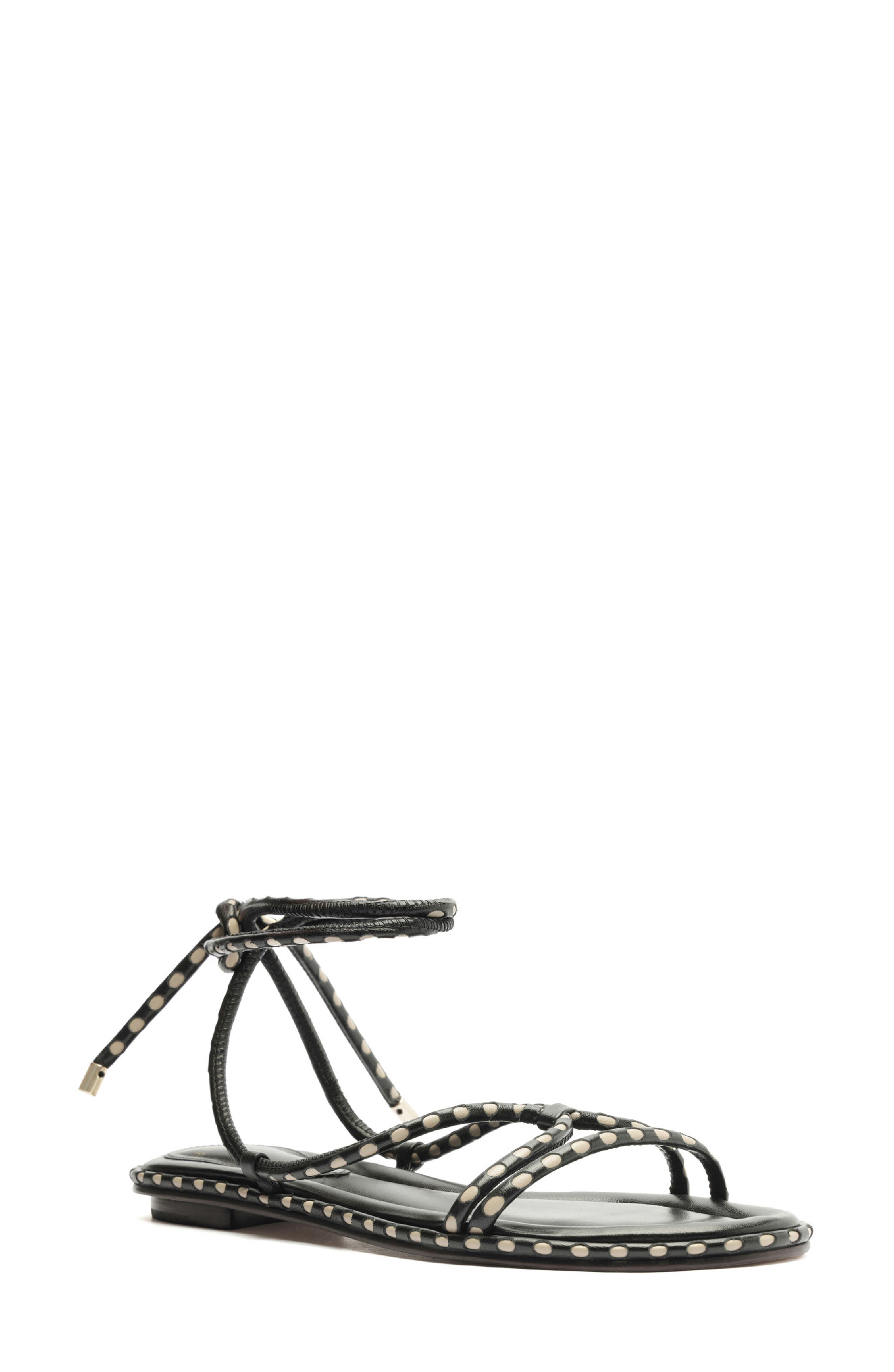 Alexandre Birman Donna Ankle Wrap Sandal in Black/Chalk 