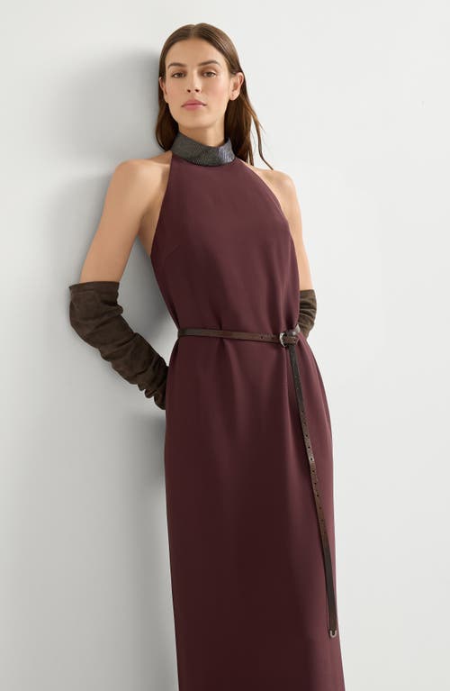 Brunello Cucinelli Halterneck Dress With Beaded Collar In Black