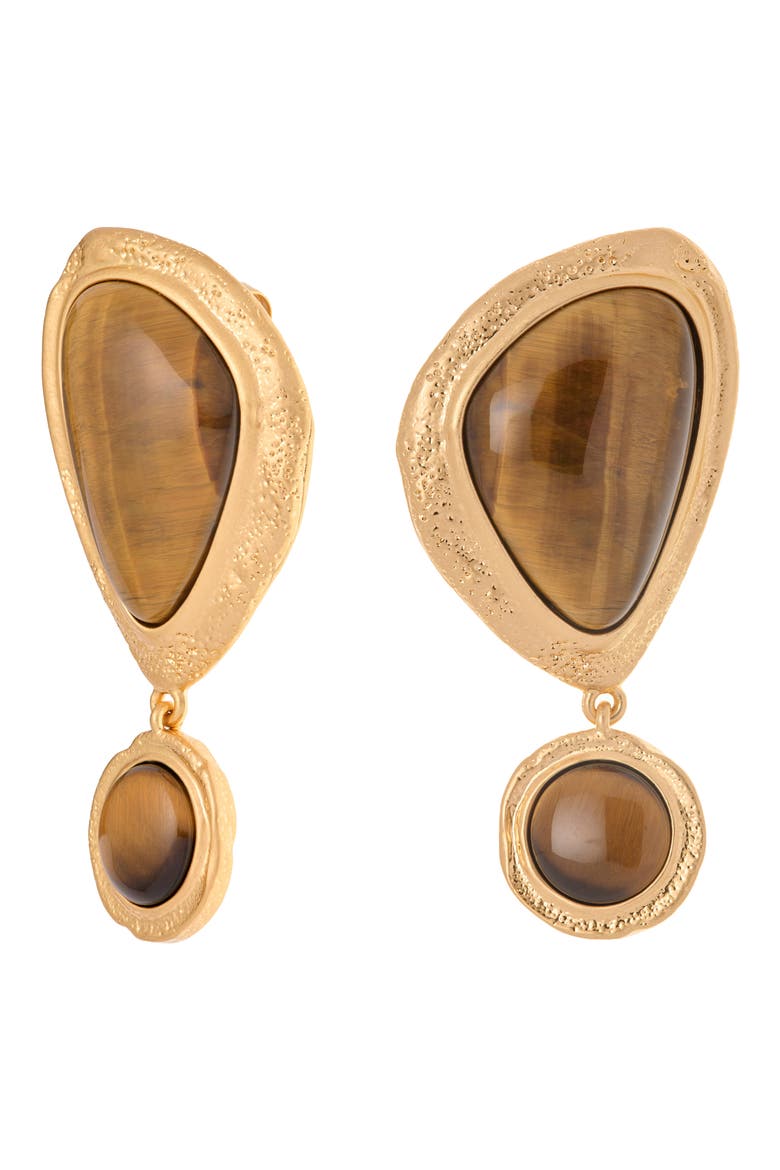 Tori Tumbled Stone Drop Earrings, Alternate, color, GOLD TONE / TIGERS EYE