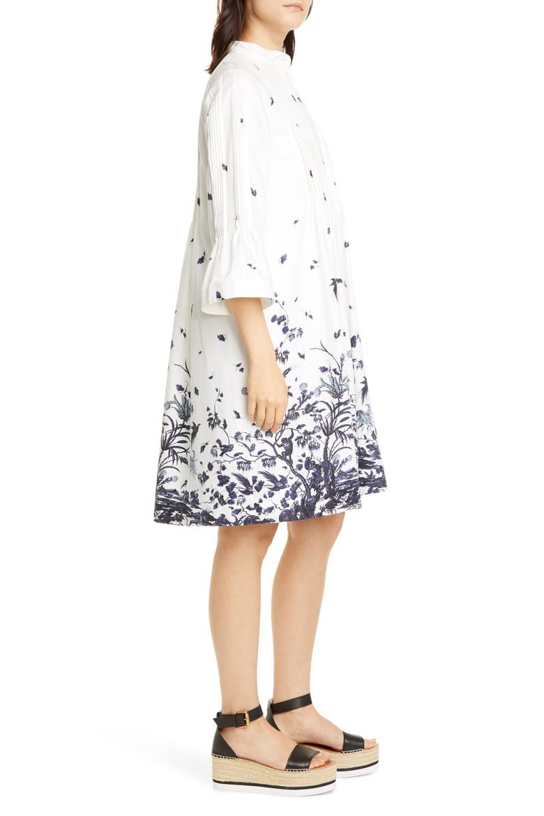 Floral Pintuck Cotton Poplin Shift Dress, Alternate, color, WHITE/ BLUE