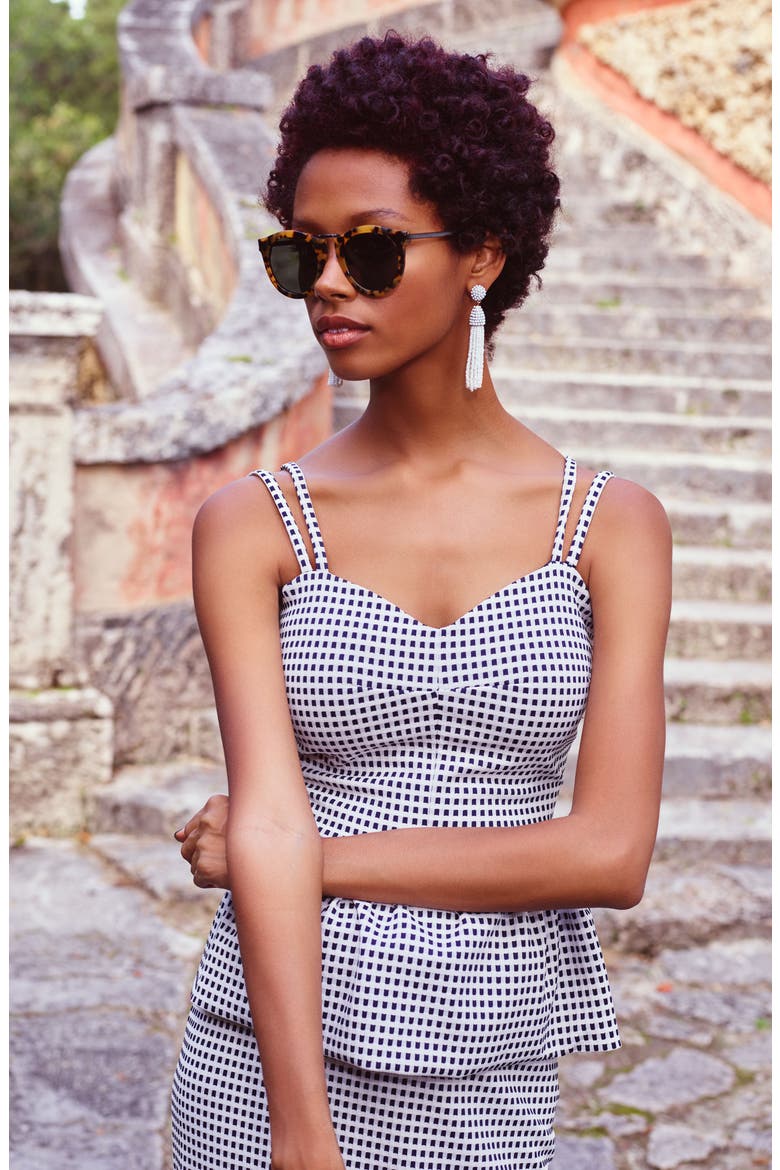 Stretch Knit Bustier, Alternate, color, NAVY BLAZER IVORY GINGHAM
