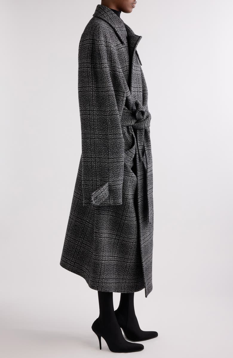 Balenciaga Check Oversize Wool Belted Coat, Alternate, color, Black/ Grey