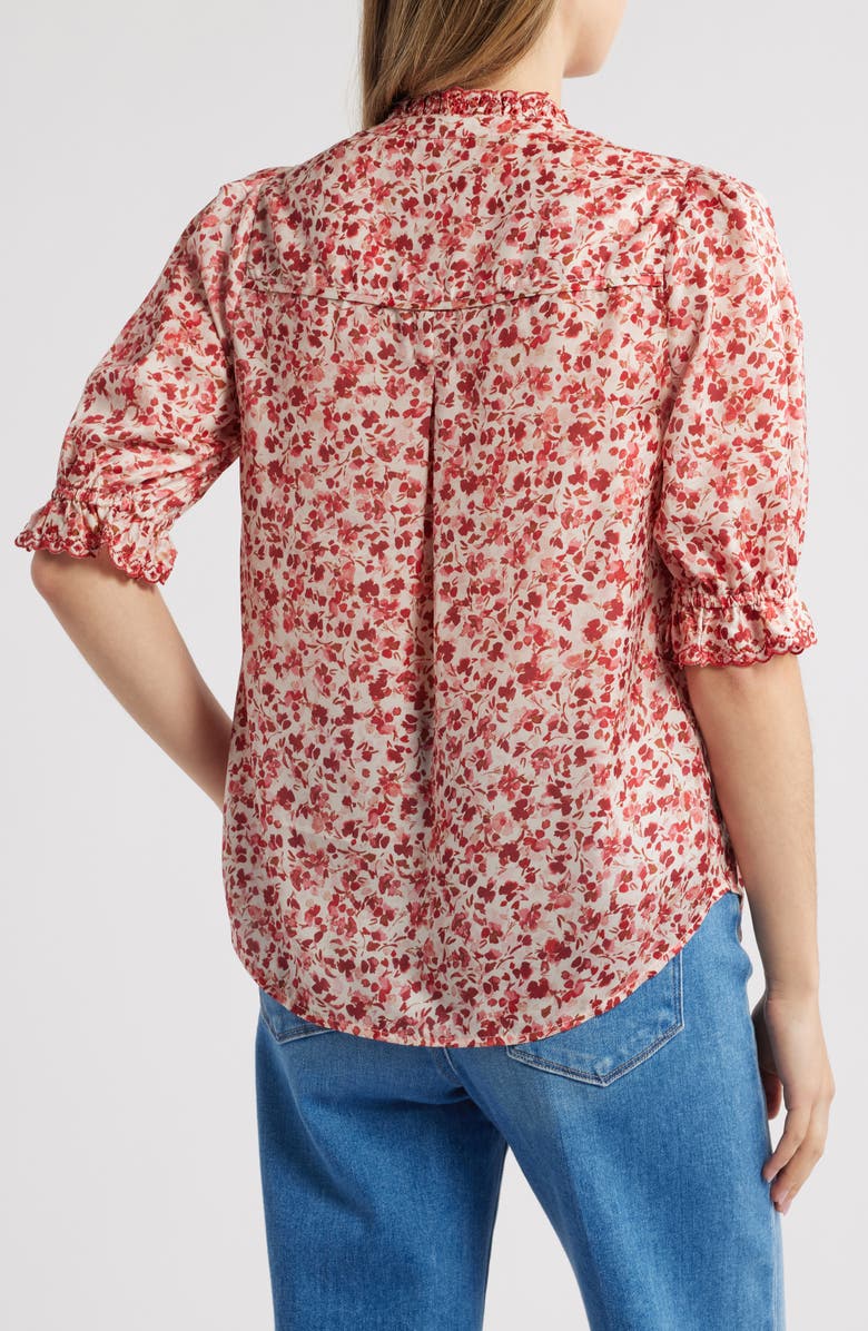 Wit & Wisdom Print Ruffle Eyelet Shirt, Alternate, color, Off White/ Poppy Red Multi