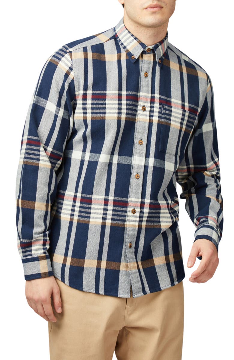 Ben Sherman Herringbone Plaid Button-Down Shirt, Main, color, 