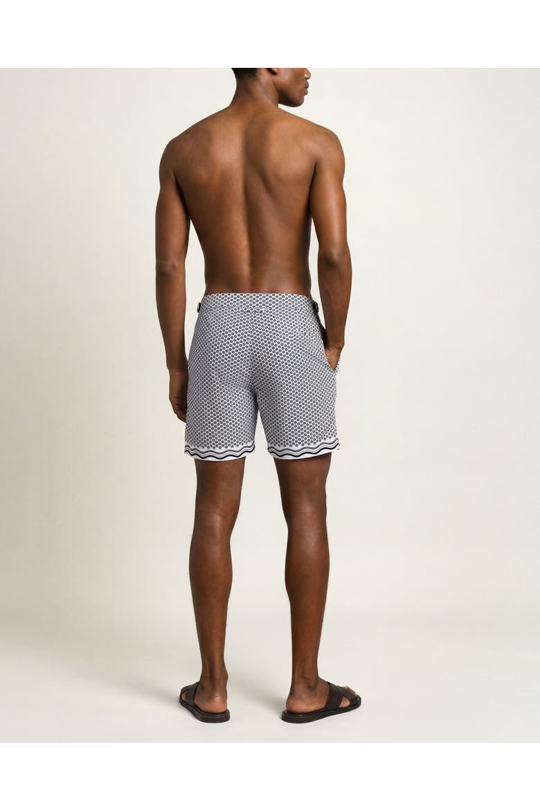 Bulldog Mid-Length Ocra Printed Swim Shorts, Alternate, color, WHITE SAND/NIGHT IRIS
