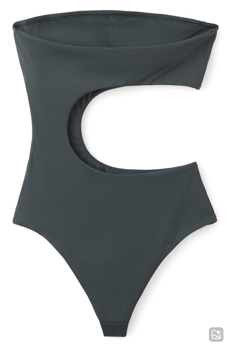 Studded Asymmetrical Cutout One Piece Swimsuit, Alternate, color, CHARCOAL
