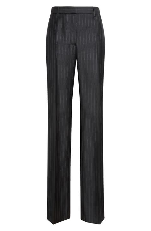 Pinstripe Wool Grain de Poudre Trousers