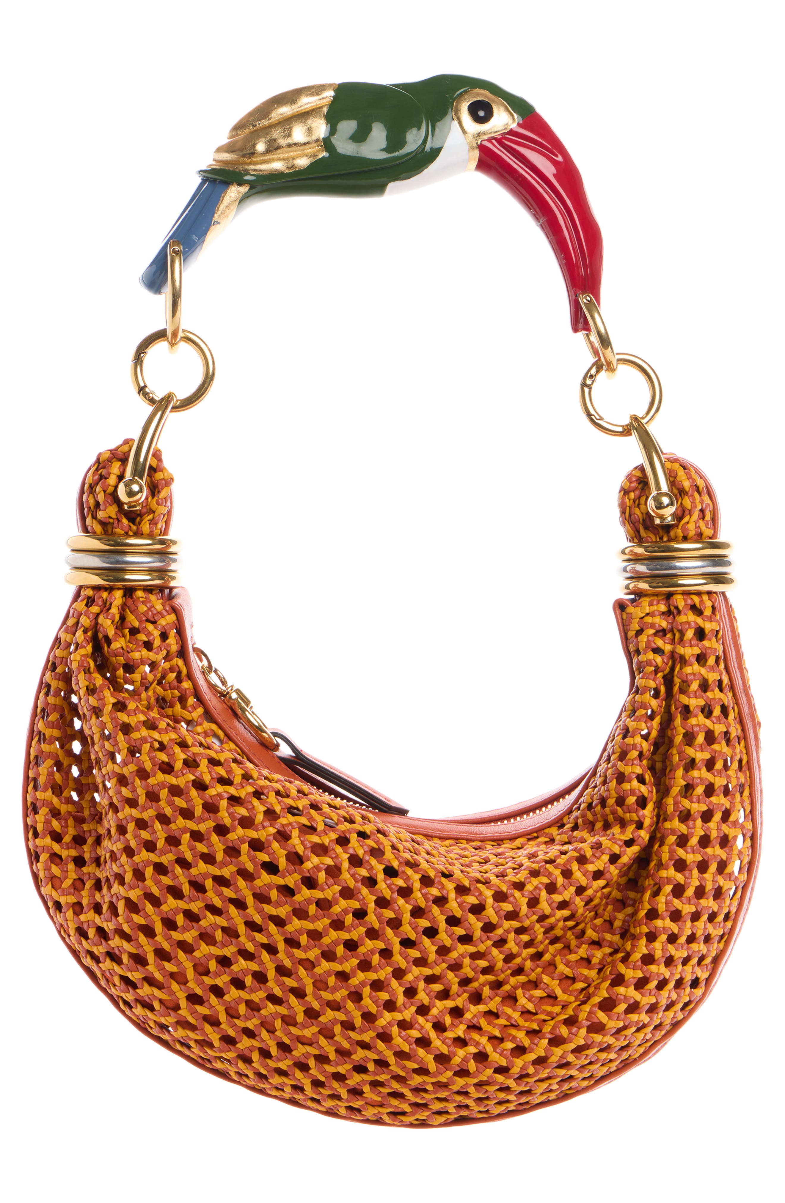 Chloé Bracelet Woven Leather Shoulder Bag, Alternate, color, Crimson Orange