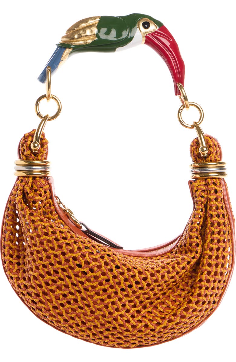 Chloé Bracelet Woven Leather Shoulder Bag, Alternate, color, Crimson Orange