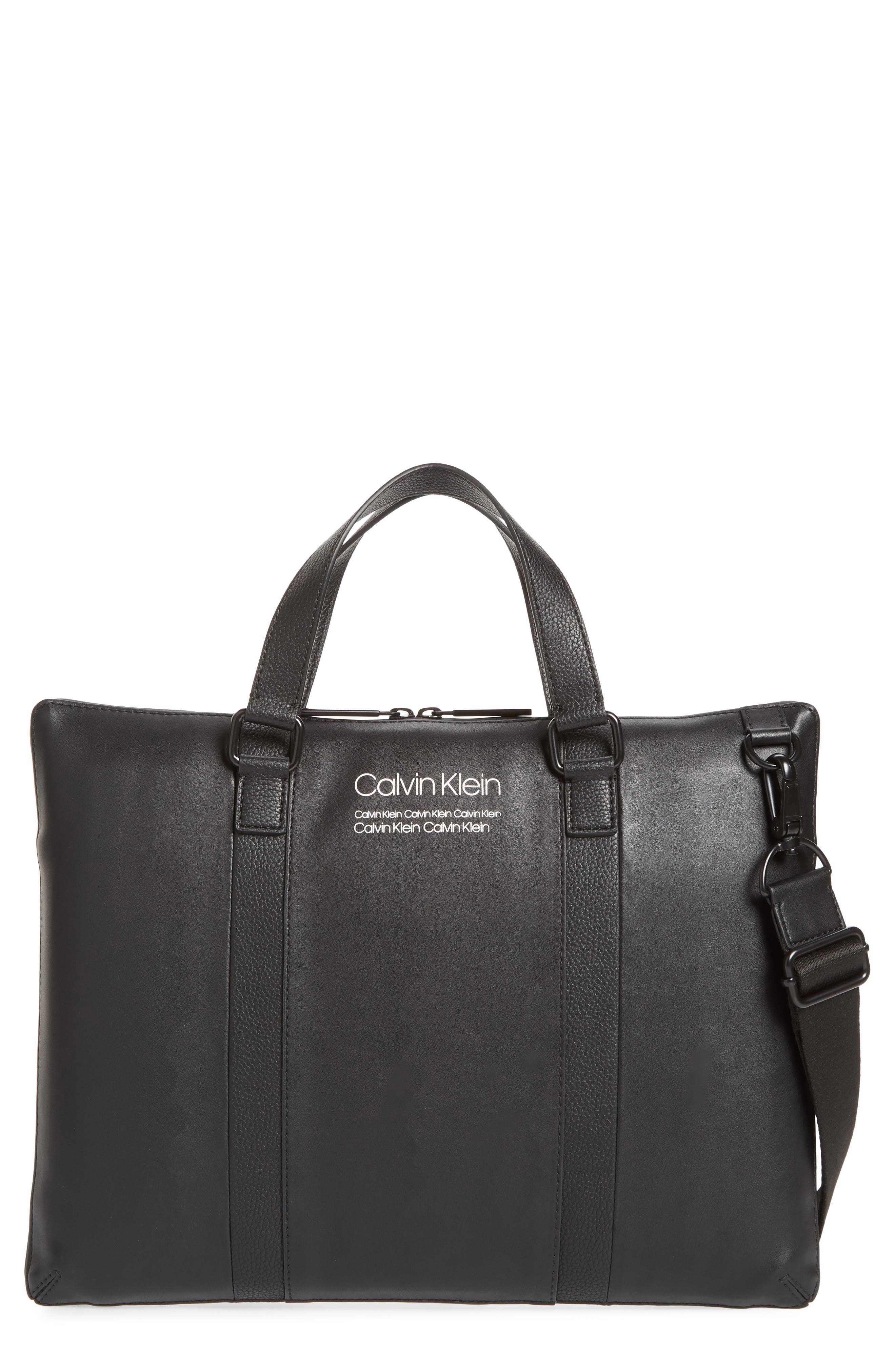 Calvin Klein Faux Leather Messenger Bag, Main, color, 