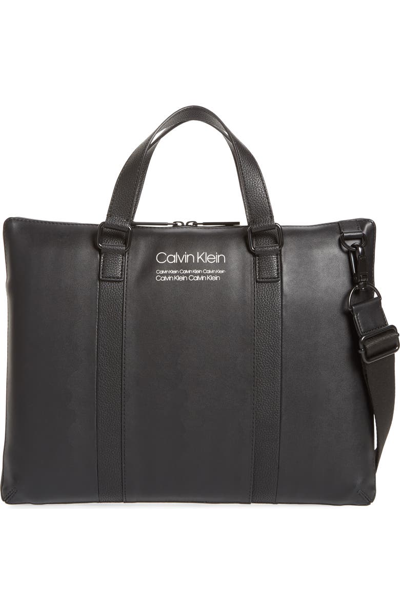 Calvin Klein Faux Leather Messenger Bag, Main, color,