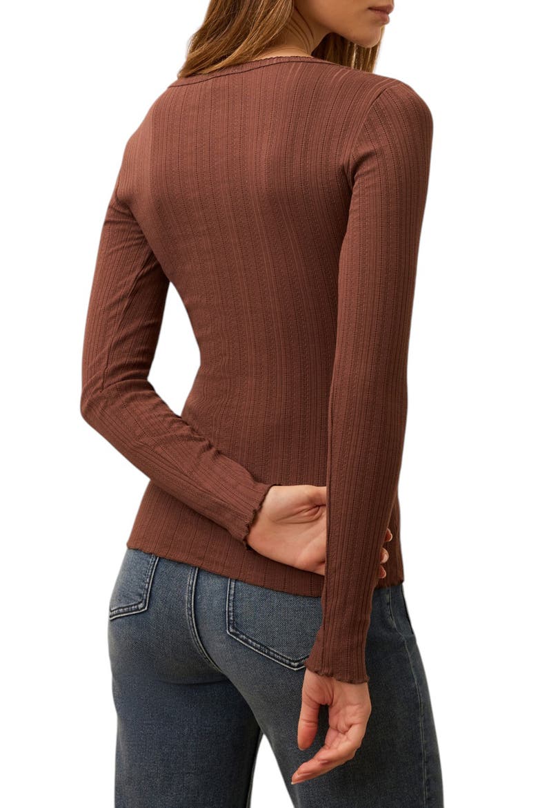 Paradise Pointelle Organic Cotton Blend Long Sleeve T-Shirt, Alternate, color, CHOCOLATE BROWN