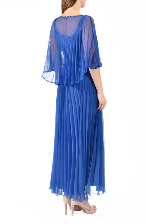 Komarov Sunburst Pleated Chiffon Blouson Midi Dress In Blue