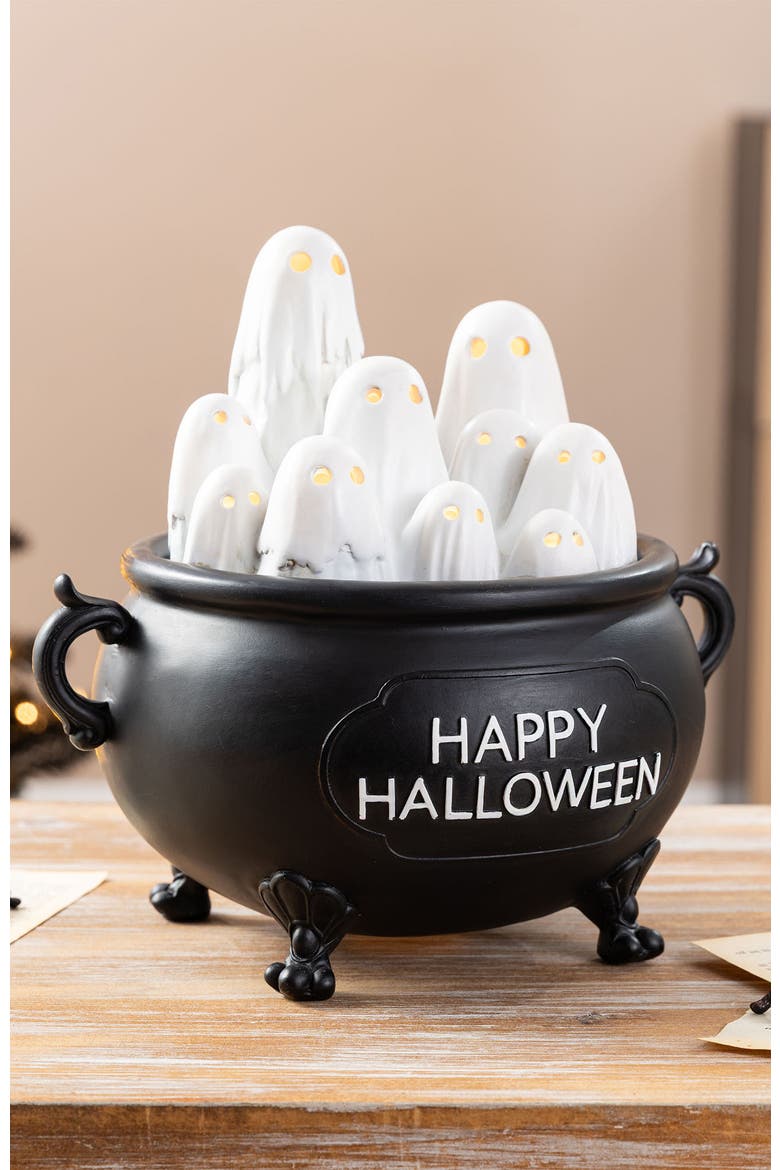 Halloween Lighted Polyresin Ghosts in Cauldron Table Decor with Timer, Alternate, color, White