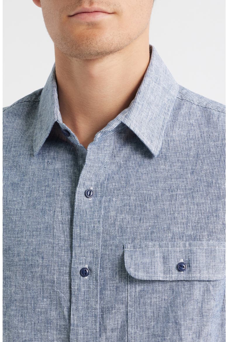 Linen & Cotton Button-Up Work Shirt, Alternate, color, TICKING CLOTH